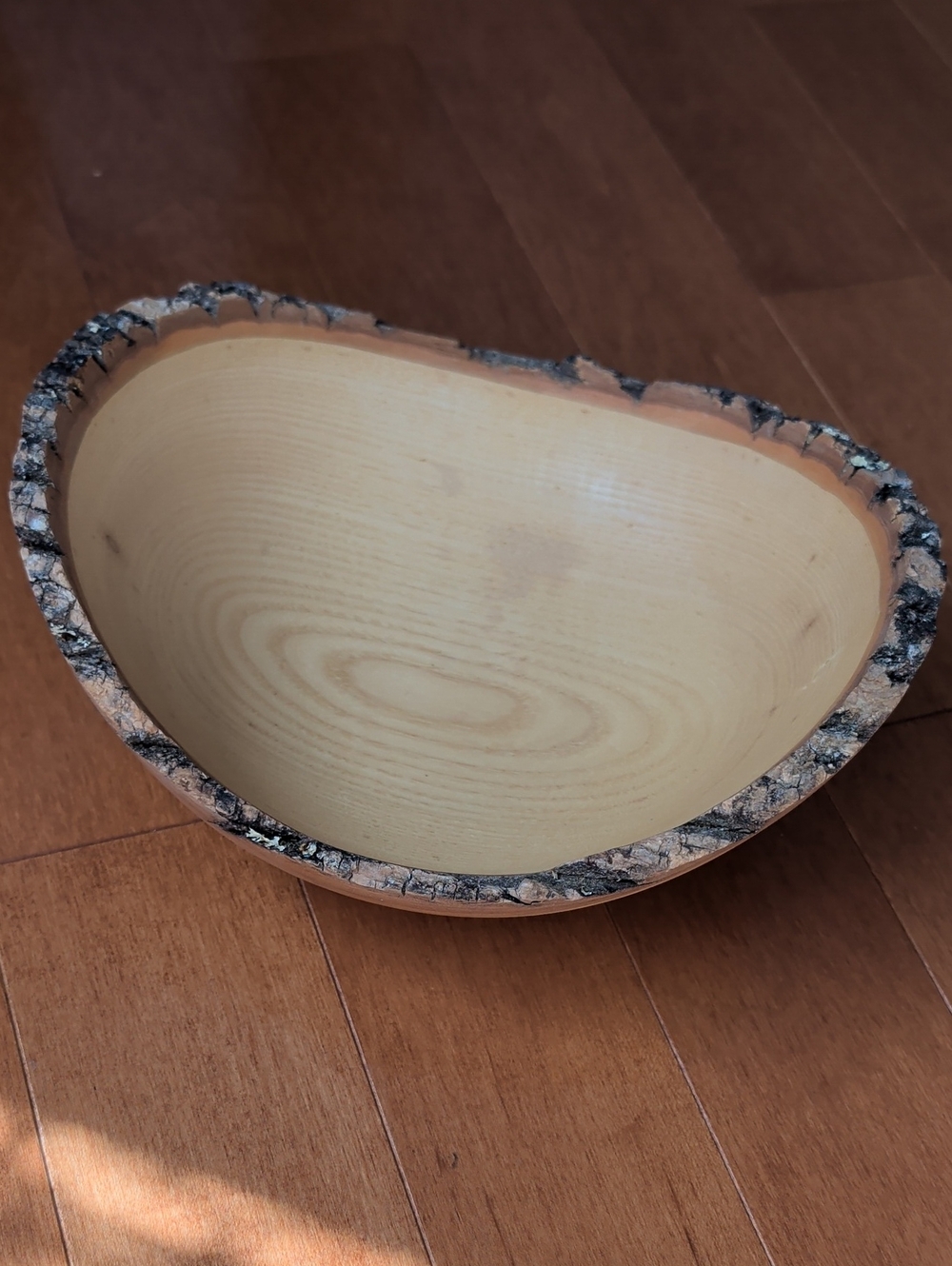 Hand-Turned Wood Bowl with Natural Bark Edge - Light Natural Finish